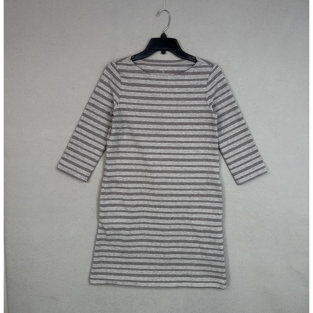 Garnet Hill Dress Womens 4 Gray Stripe 3/4 Sleeve T Shirt Pockets Organic Jersey